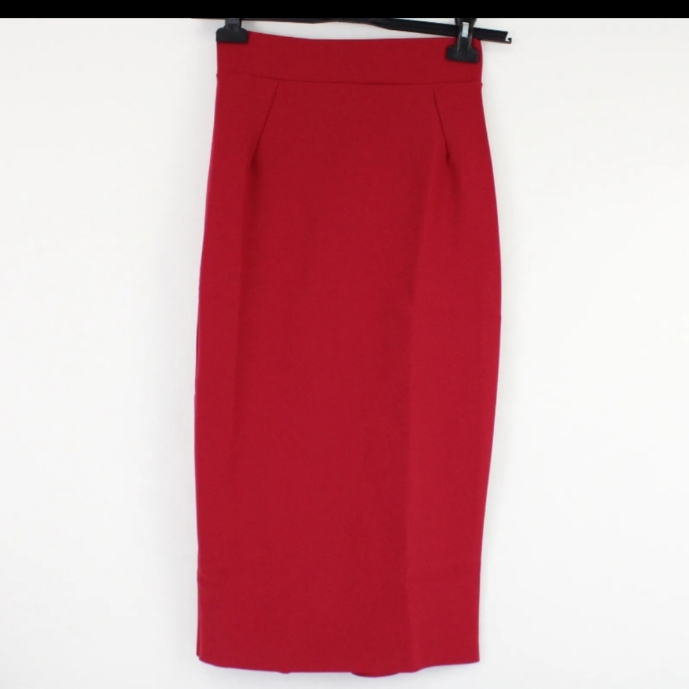 Red Pencil Skirt - Classic High-Waist Women's Skirt